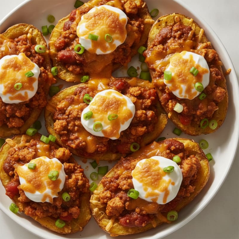 Loaded Chili Cheese Potato Skins
