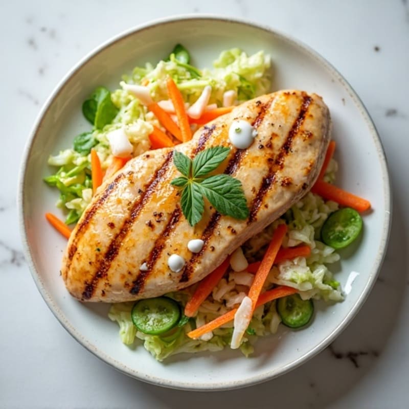 Grilled Chicken Breast with Crunchy Cabbage Slaw and Greek Yogurt Dressing