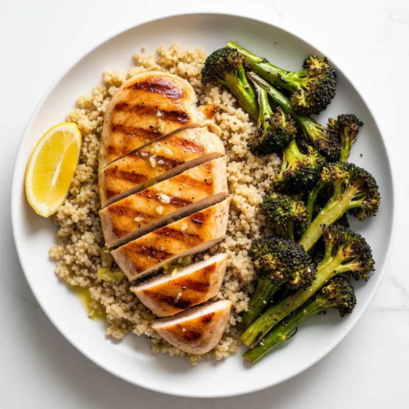 Grilled Chicken Breast with Quinoa and Roasted Broccoli