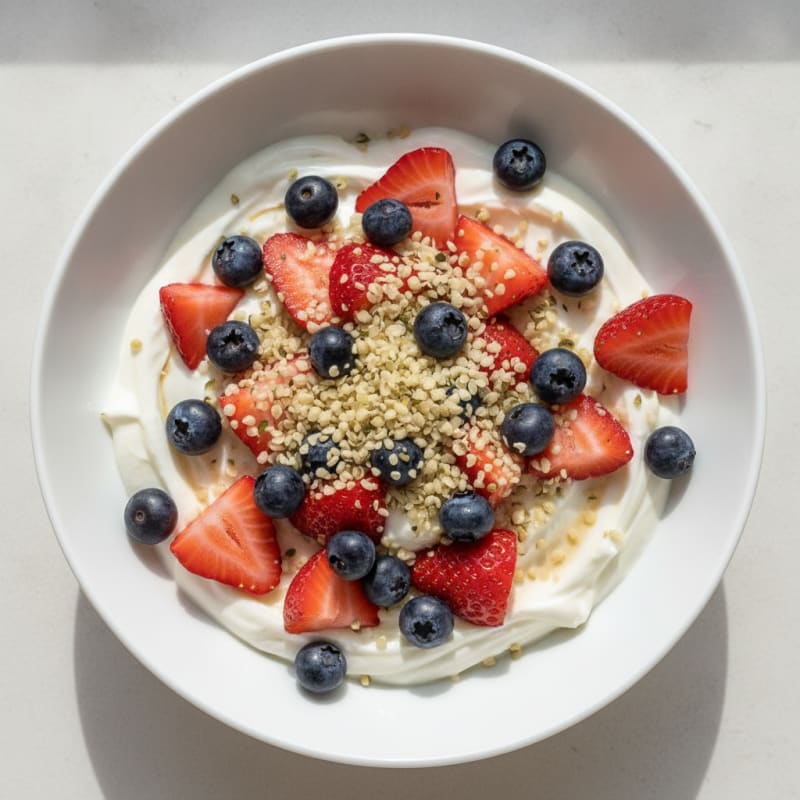 Silky Greek Yogurt Bowl with Hemp Seeds and Berries