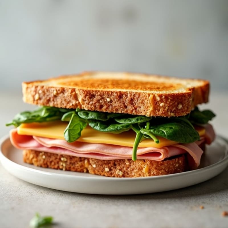 Crispy Ham and Swiss Sandwich with Fresh Spinach