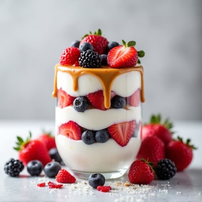 Greek Yogurt Protein Parfait with Mixed Berries and Almond Butter
