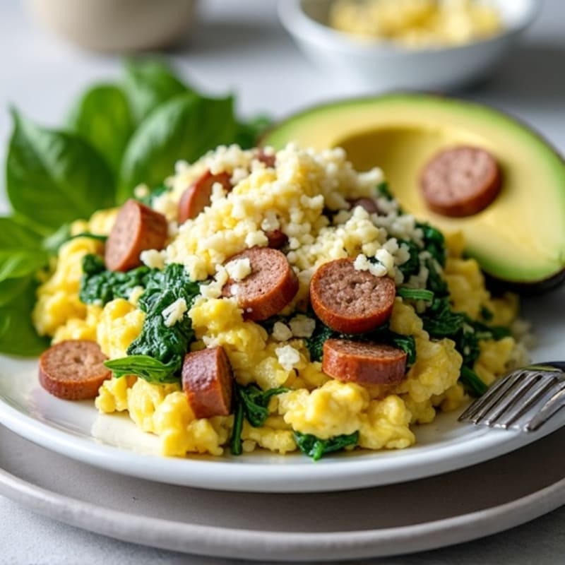Egg White Scramble with Spinach and Turkey Sausage