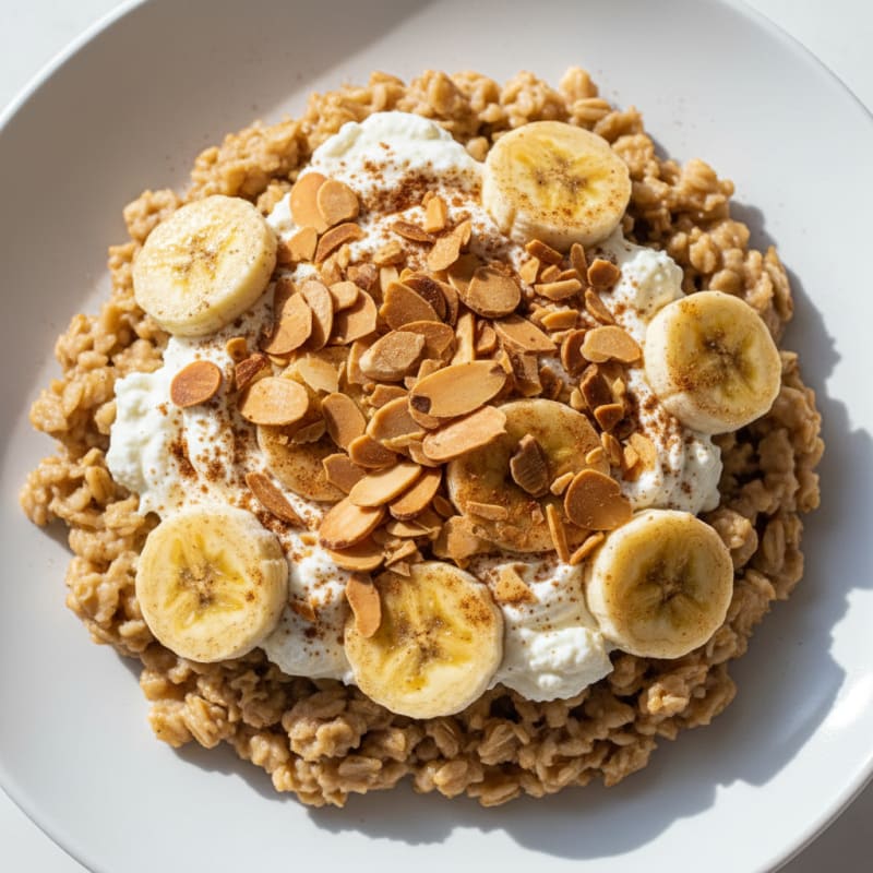 Cottage Cheese Banana Protein Oats with Almonds