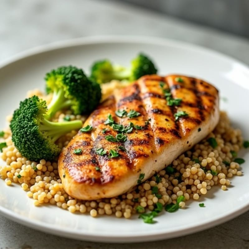 Grilled Chicken Breast with Quinoa and Steamed Broccoli