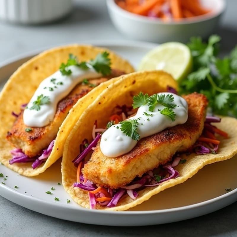 Crispy Baked Fish Tacos with Creamy Lime Slaw
