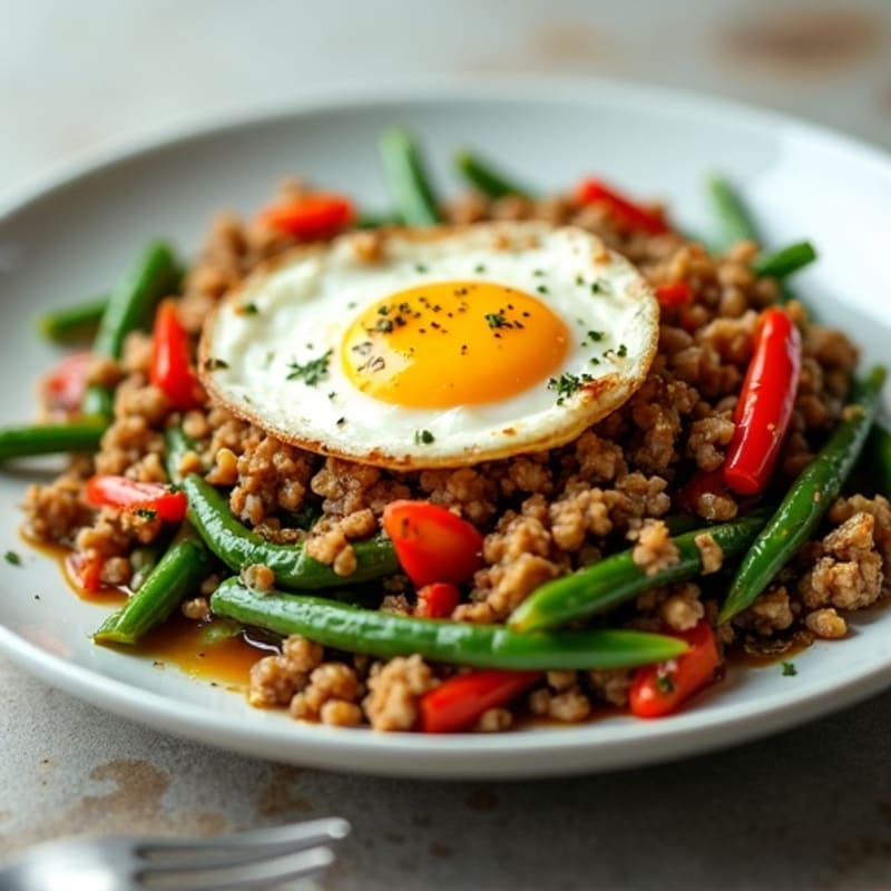 Lean Ground Chicken and Crispy Green Bean Skillet