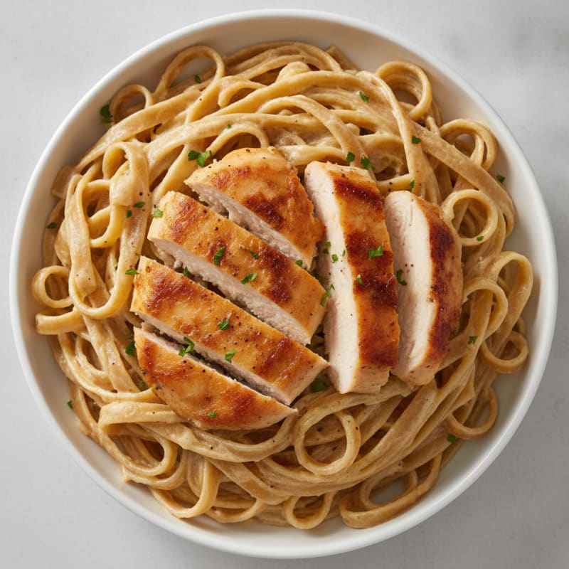 Creamy Garlic Parmesan Fettuccini with Pan-Seared Chicken