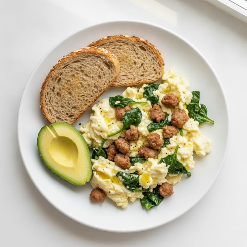 Egg White Scramble with Turkey Sausage and Spinach
