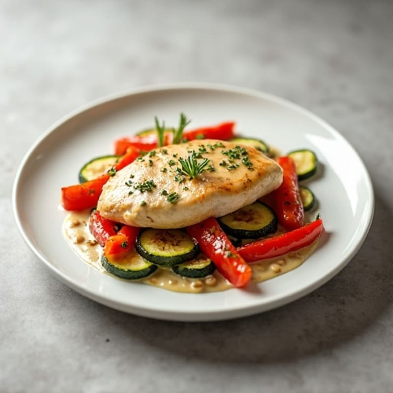 Creamy Cashew Chicken with Roasted Vegetables