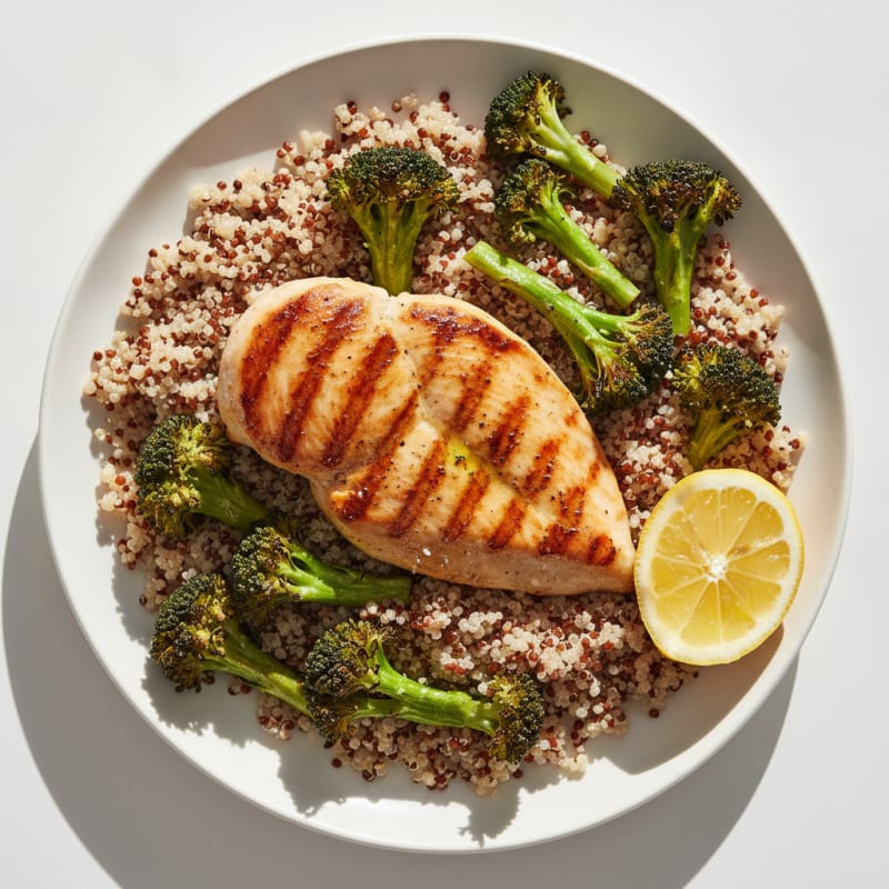 Grilled Chicken Breast with Quinoa and Roasted Broccoli