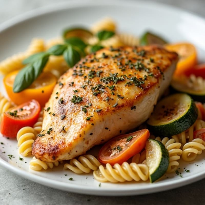 Herb-Roasted Chicken Breast with Vegetable Pasta
