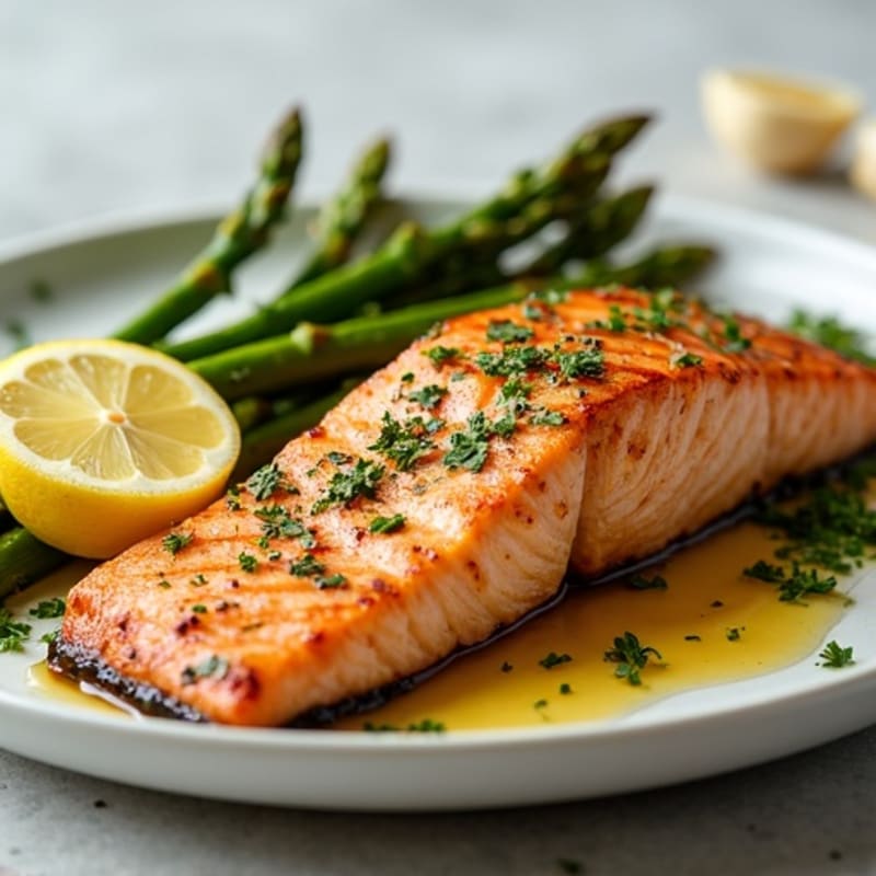Flaky Lemon Herb Grilled Salmon with Roasted Asparagus