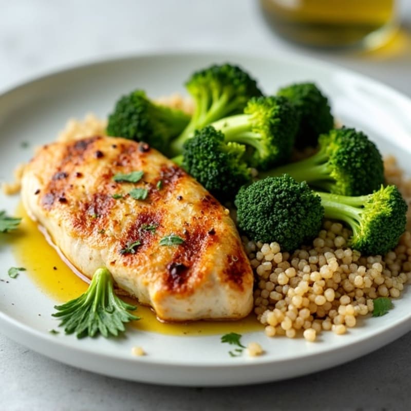 Grilled Chicken Breast with Roasted Broccoli and Quinoa