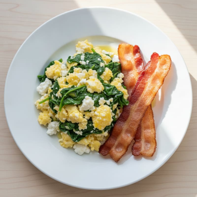 Cottage Cheese Scramble with Spinach and Turkey Bacon