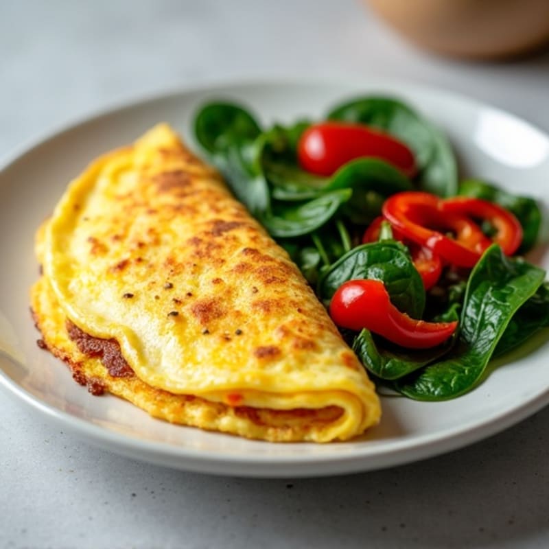Fluffy Egg Omelette with Sautéed Spinach and Bell Peppers