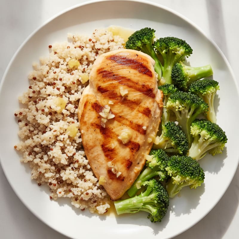 Grilled Chicken Breast with Quinoa and Steamed Broccoli