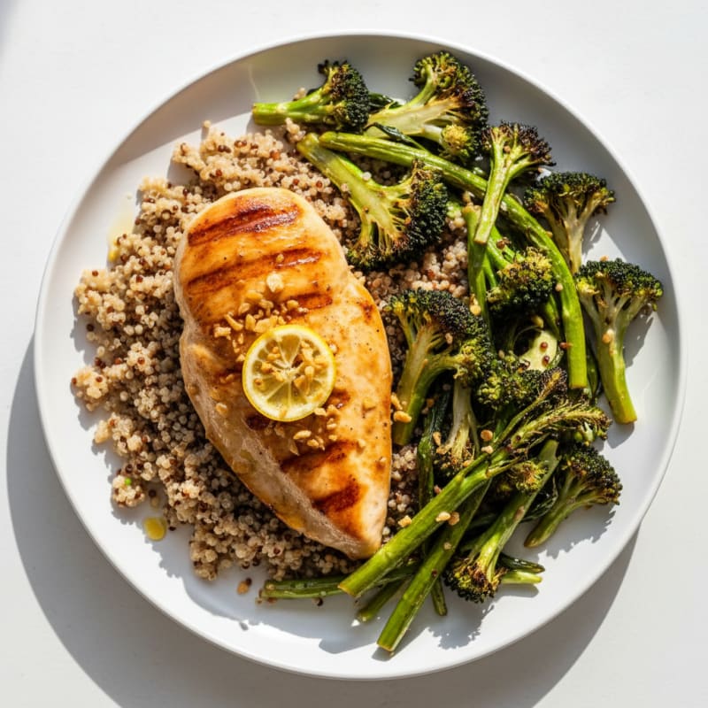 Grilled Chicken Breast with Roasted Broccoli and Quinoa