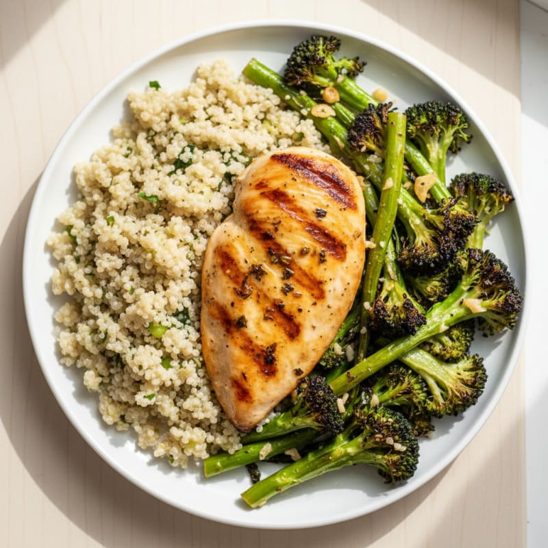 Grilled Chicken Breast with Quinoa and Roasted Broccoli