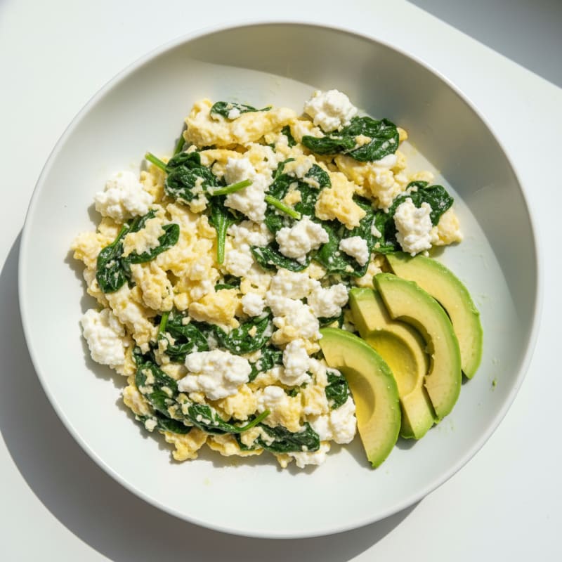 Egg White and Spinach Scramble with Cottage Cheese