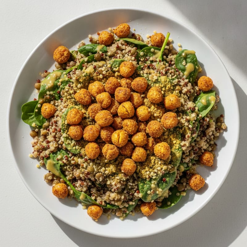 Crispy Lentil and Quinoa Power Salad with Roasted Chickpeas