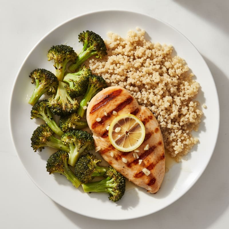 Grilled Chicken Breast with Quinoa and Roasted Broccoli