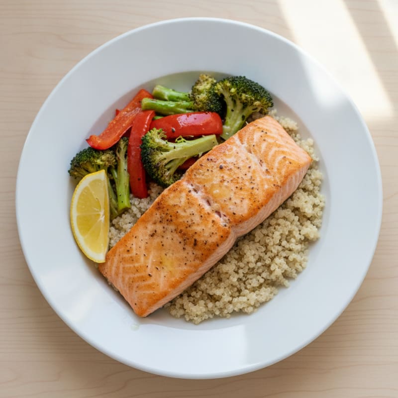 Seared Salmon with Roasted Veggies and Quinoa