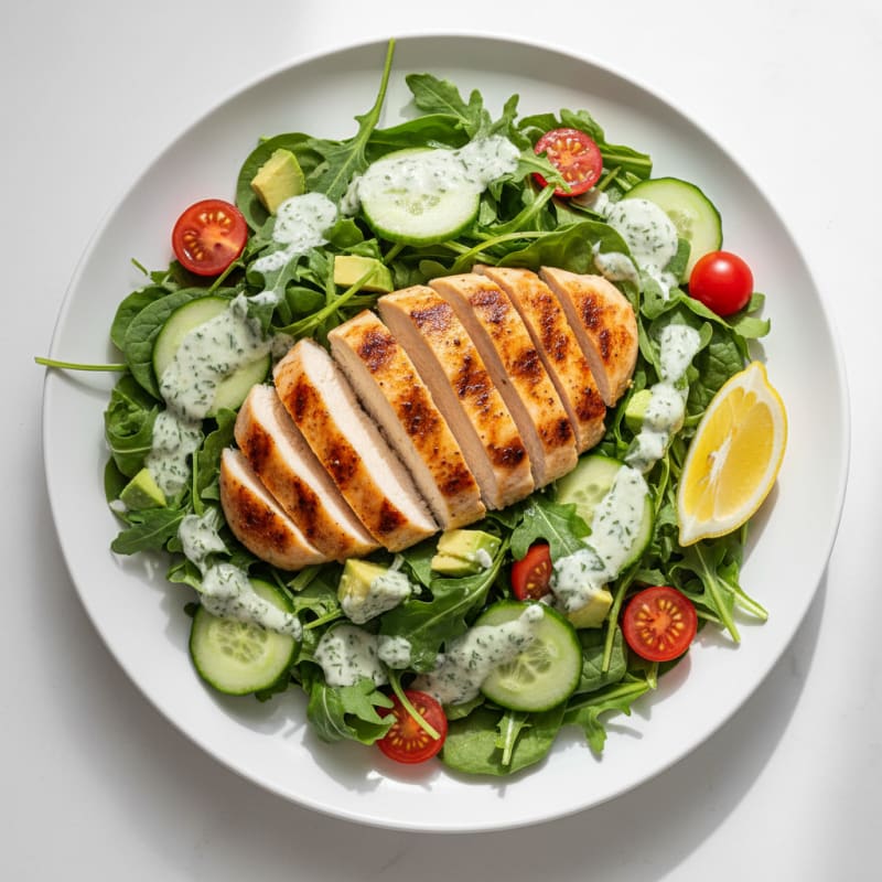 Grilled Chicken Salad with Creamy Herb Yogurt Dressing