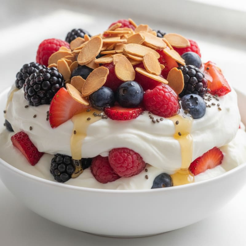 Greek Yogurt Protein Parfait with Mixed Berries and Almonds