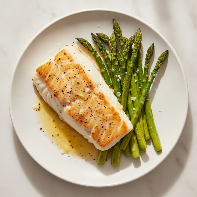 Seared Cod Fillet with Roasted Asparagus
