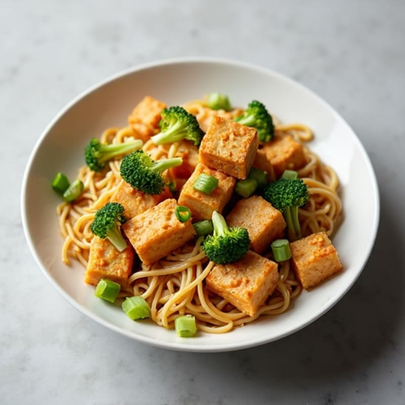 Creamy Peanut-Ginger Rice Noodles with Crispy Tofu