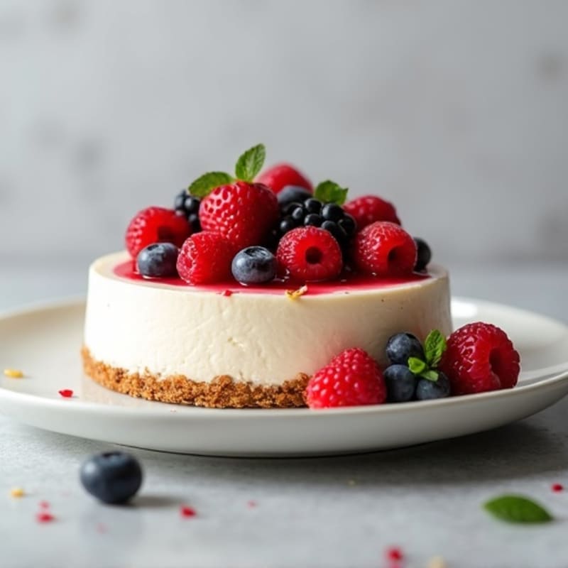 Greek Yogurt Protein Cheesecake with Mixed Berries