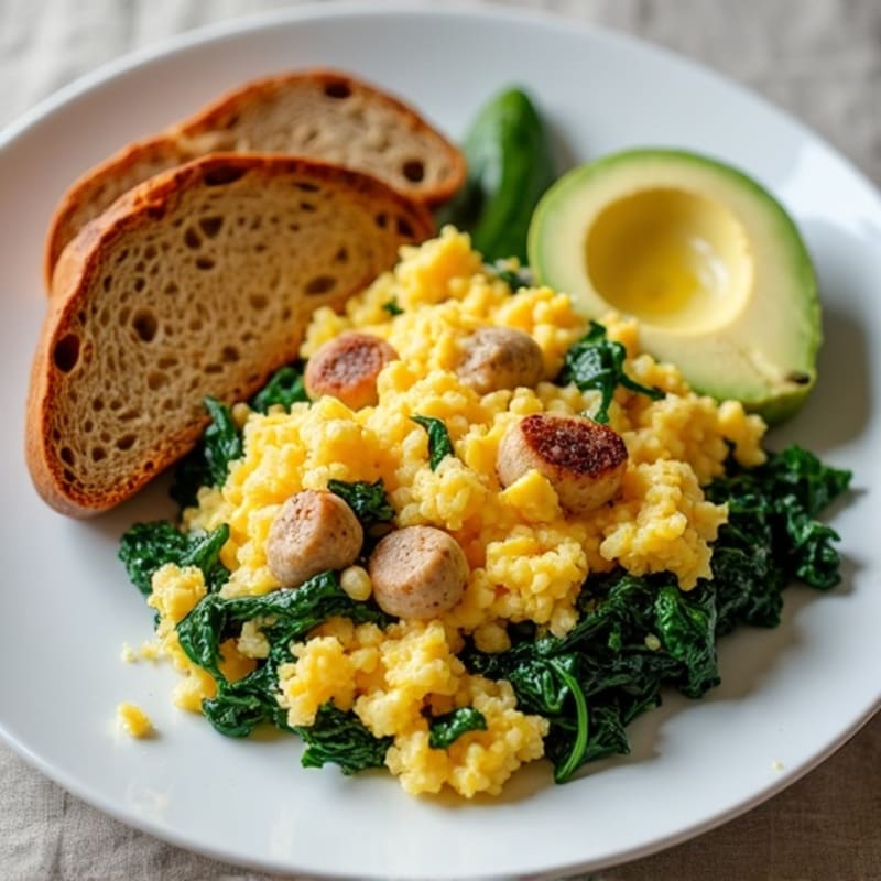 Egg White and Turkey Sausage Scramble with Spinach