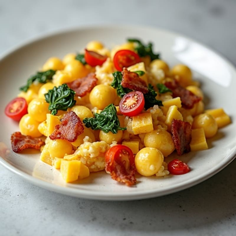 Egg and Bacon Veggie Scramble with Cheddar