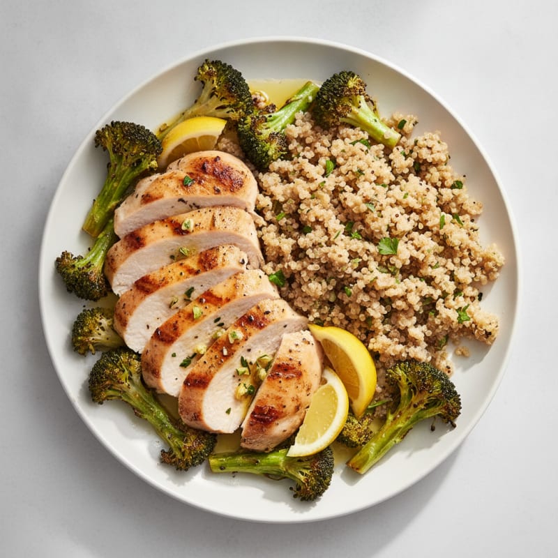 Seared Turkey Breast with Roasted Broccoli and Quinoa