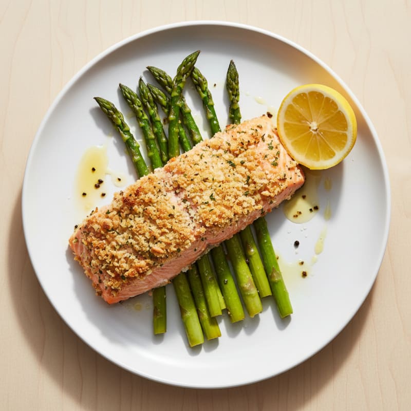 Golden Herb-Crusted Salmon with Roasted Asparagus