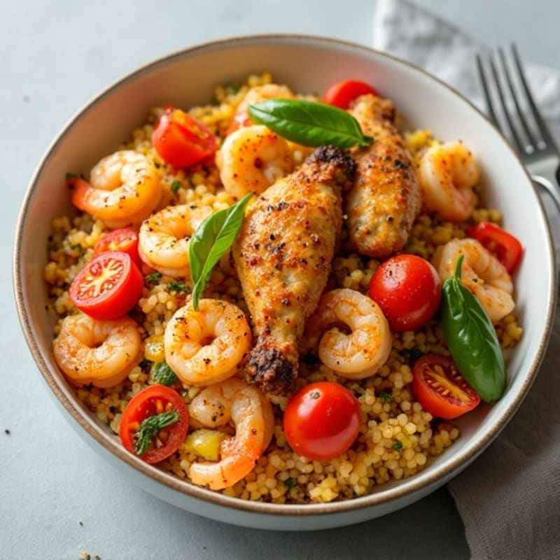 Spicy Shrimp and Chicken Cauliflower Rice Skillet