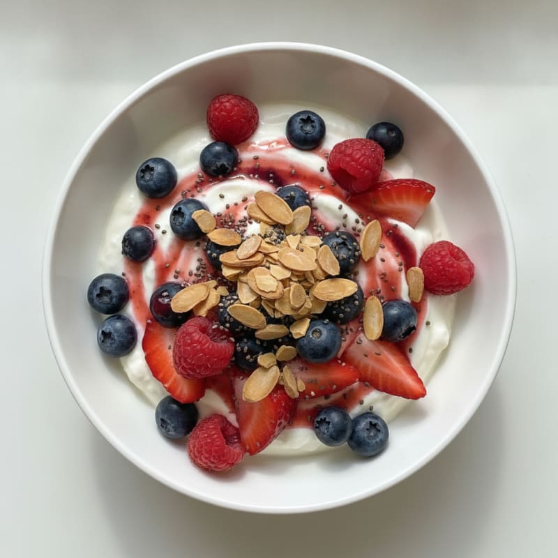 Greek Yogurt Protein Parfait with Mixed Berries and Almonds