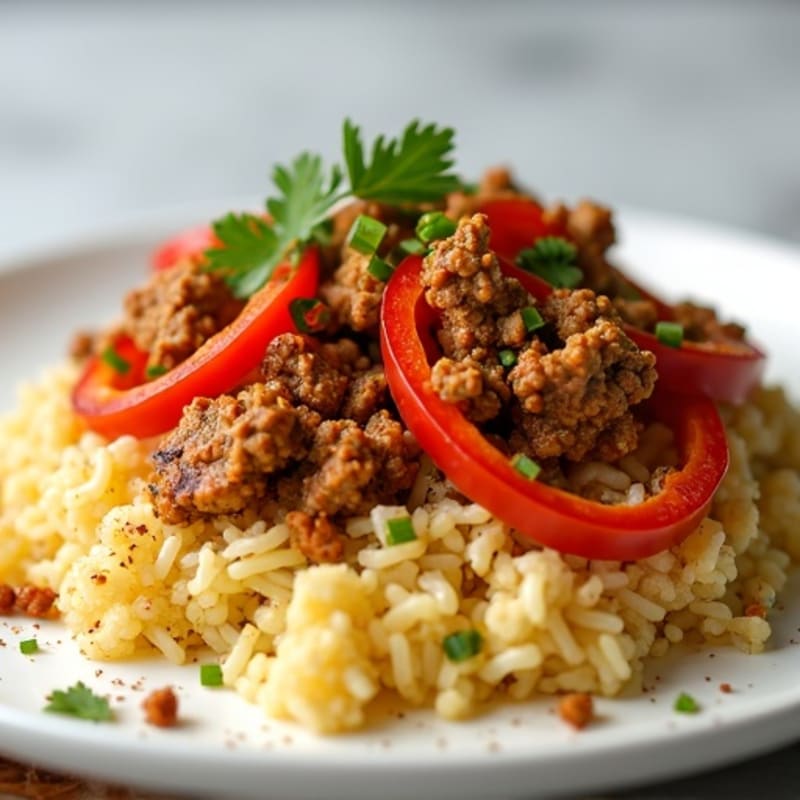 Lean Spiced Ground Turkey with Crispy Cauliflower Rice