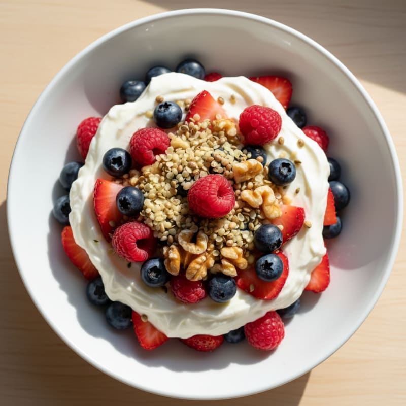 Creamy Vanilla Greek Yogurt Protein Parfait with Mixed Berries