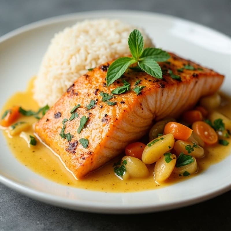 Coconut Curry Salmon with Steamed Jasmine Rice