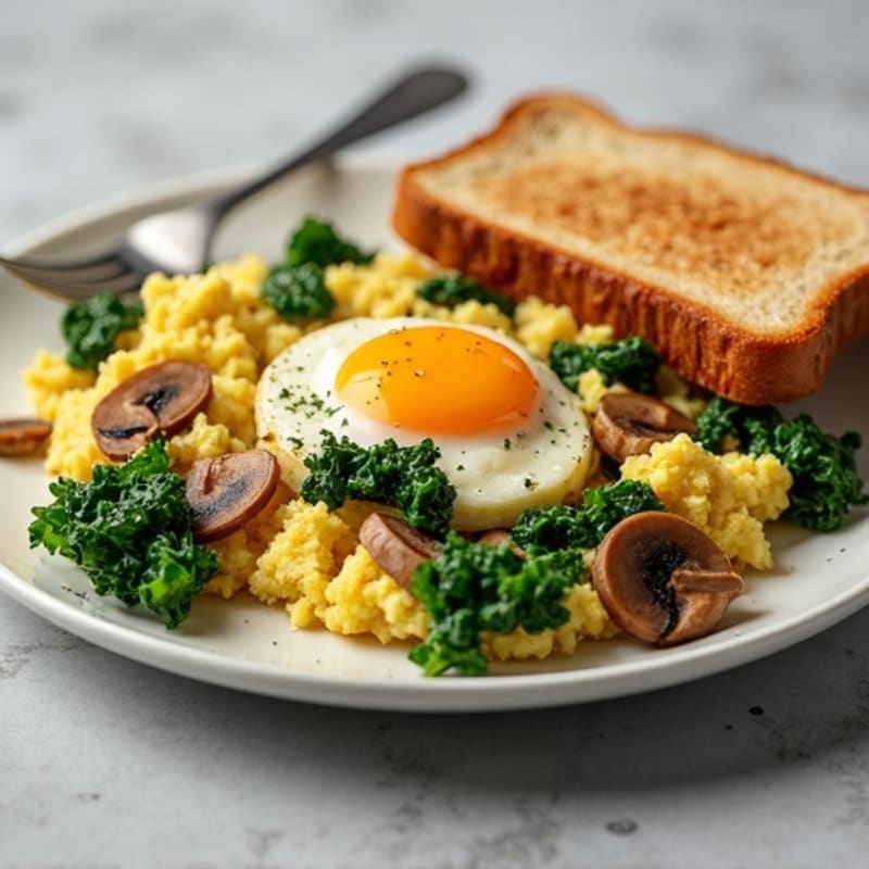 Egg White and Turkey Spinach Scramble with Sautéed Mushrooms