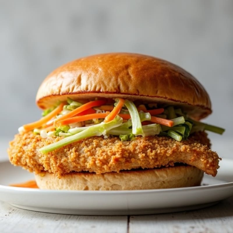 Crispy Air-Fried Chicken Breast Sandwich with Tangy Slaw