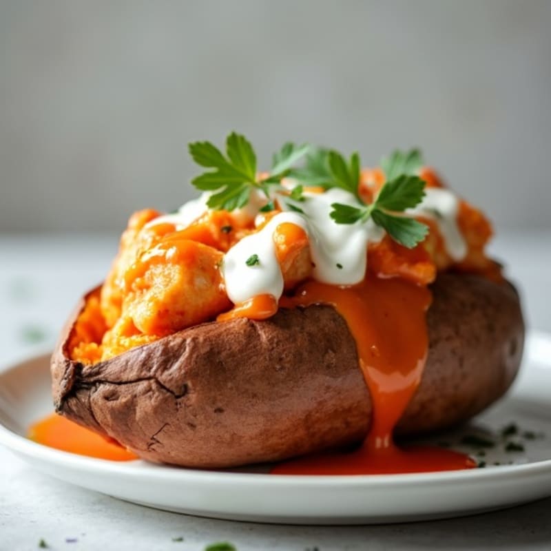 Creamy Buffalo Chicken Stuffed Sweet Potatoes