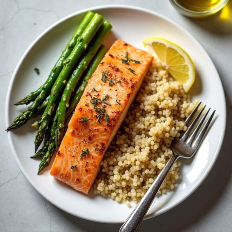 Crispy Pan-Seared Salmon with Roasted Asparagus and Quinoa