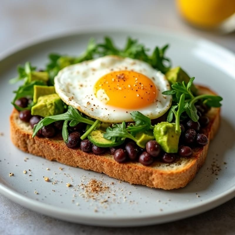 Hearty Black Bean Smash Toast with Fresh Avocado and Crispy Greens