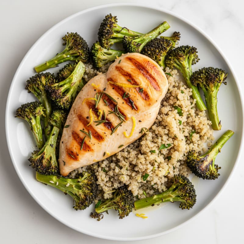 Grilled Chicken Breast with Roasted Broccoli and Quinoa