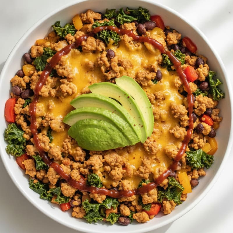 Ground Turkey and Black Bean Skillet with Peppers and Avocado