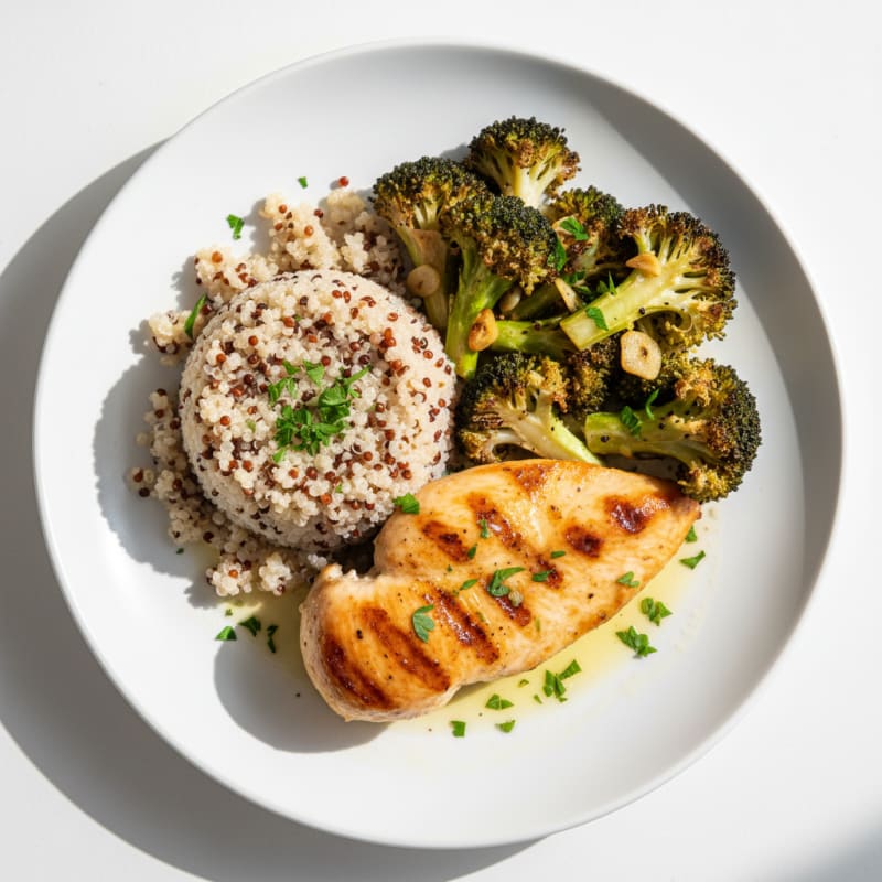 Grilled Chicken Breast with Roasted Broccoli and Quinoa