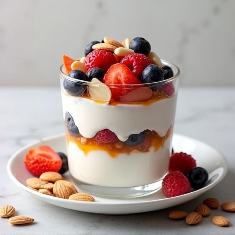 Greek Yogurt Protein Parfait with Mixed Berries and Almonds